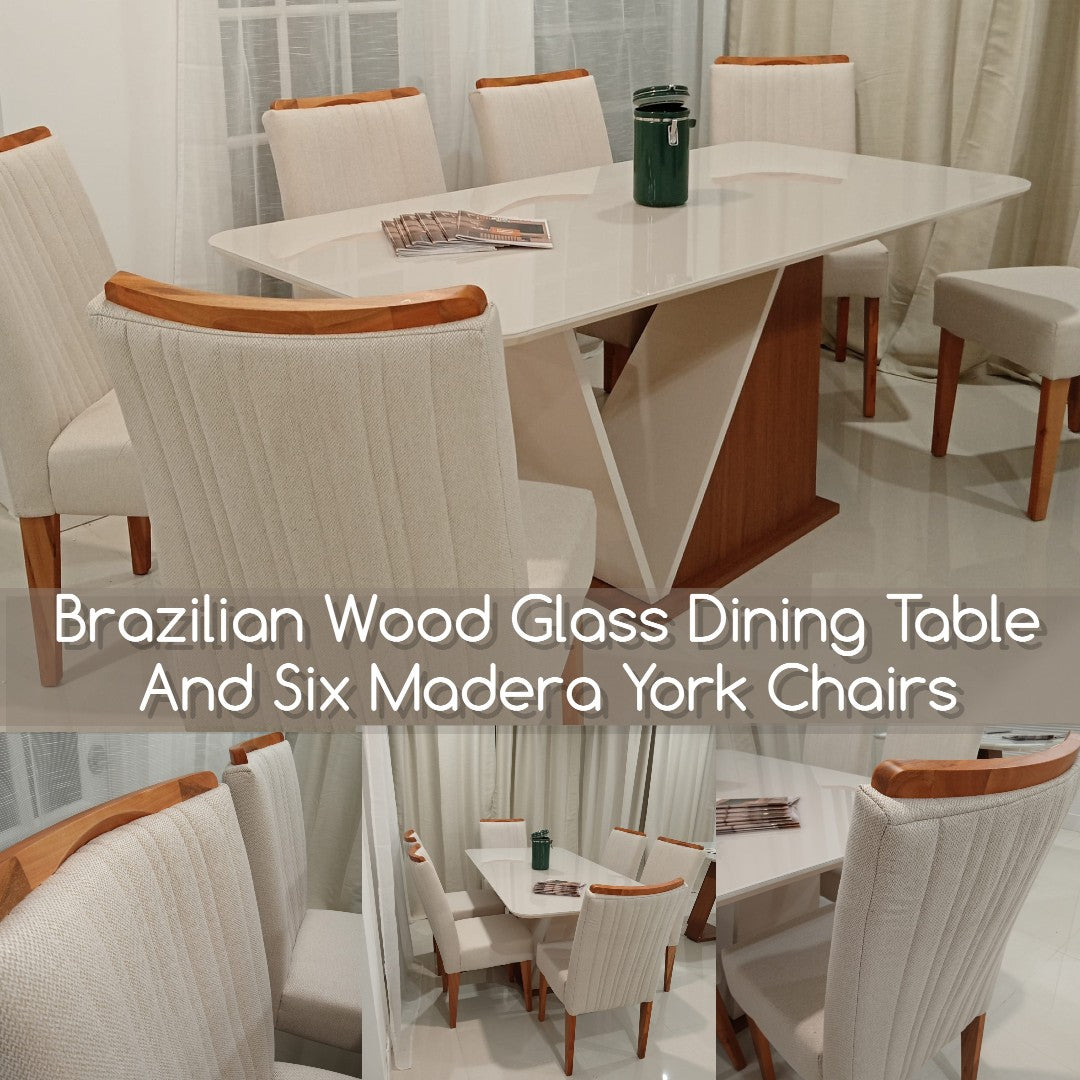 Dining Table Brazilian Walnut wood with glass and 6 chairs